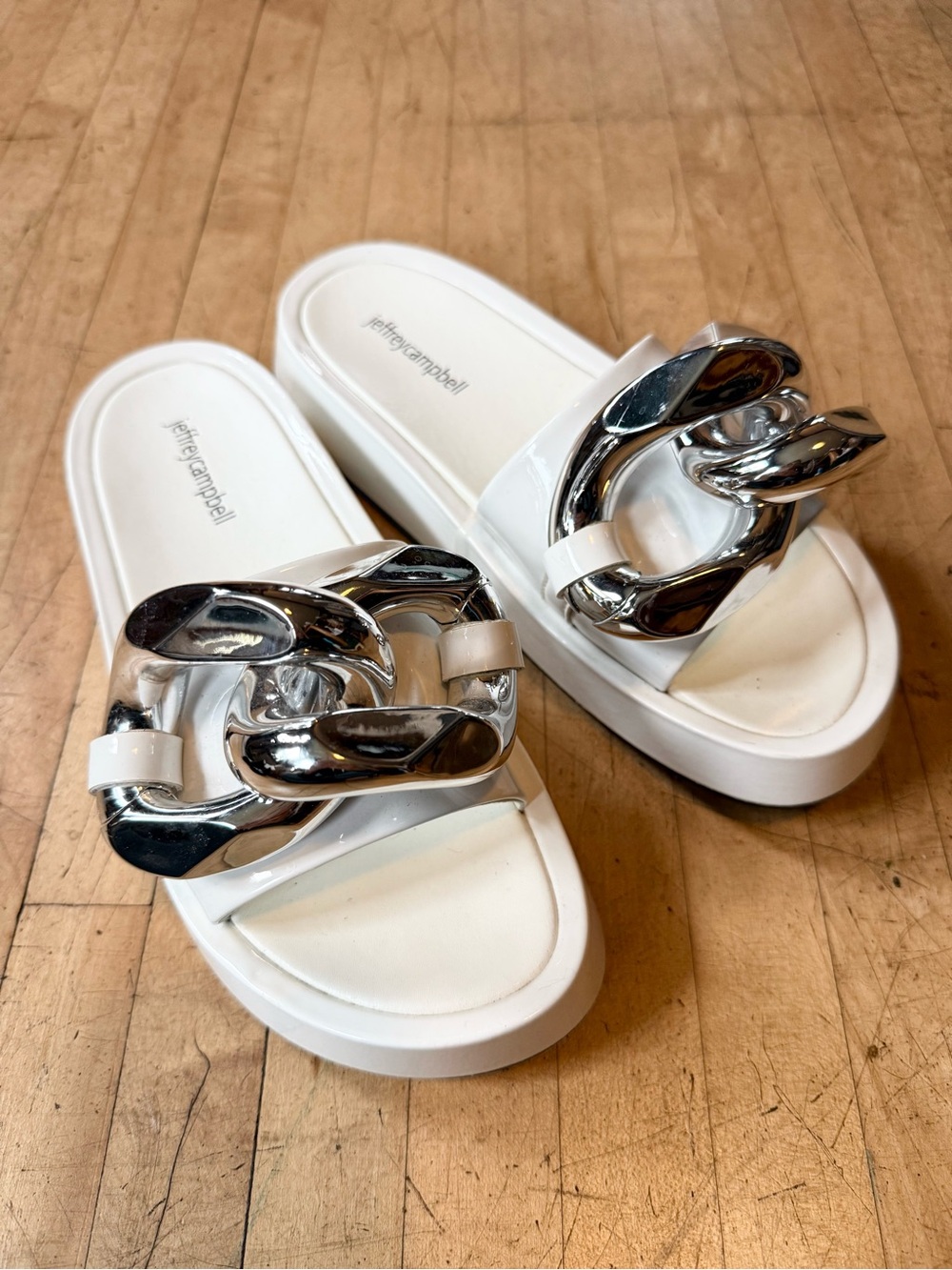 JEFFREY CAMPBELL Y2K Oversized Chain Platform Slides Sandals Patent Epirus 8.5